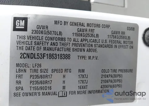 2008 Chevrolet Equinox Lt from USA, damaged, VIN 2CNDL53F186318388